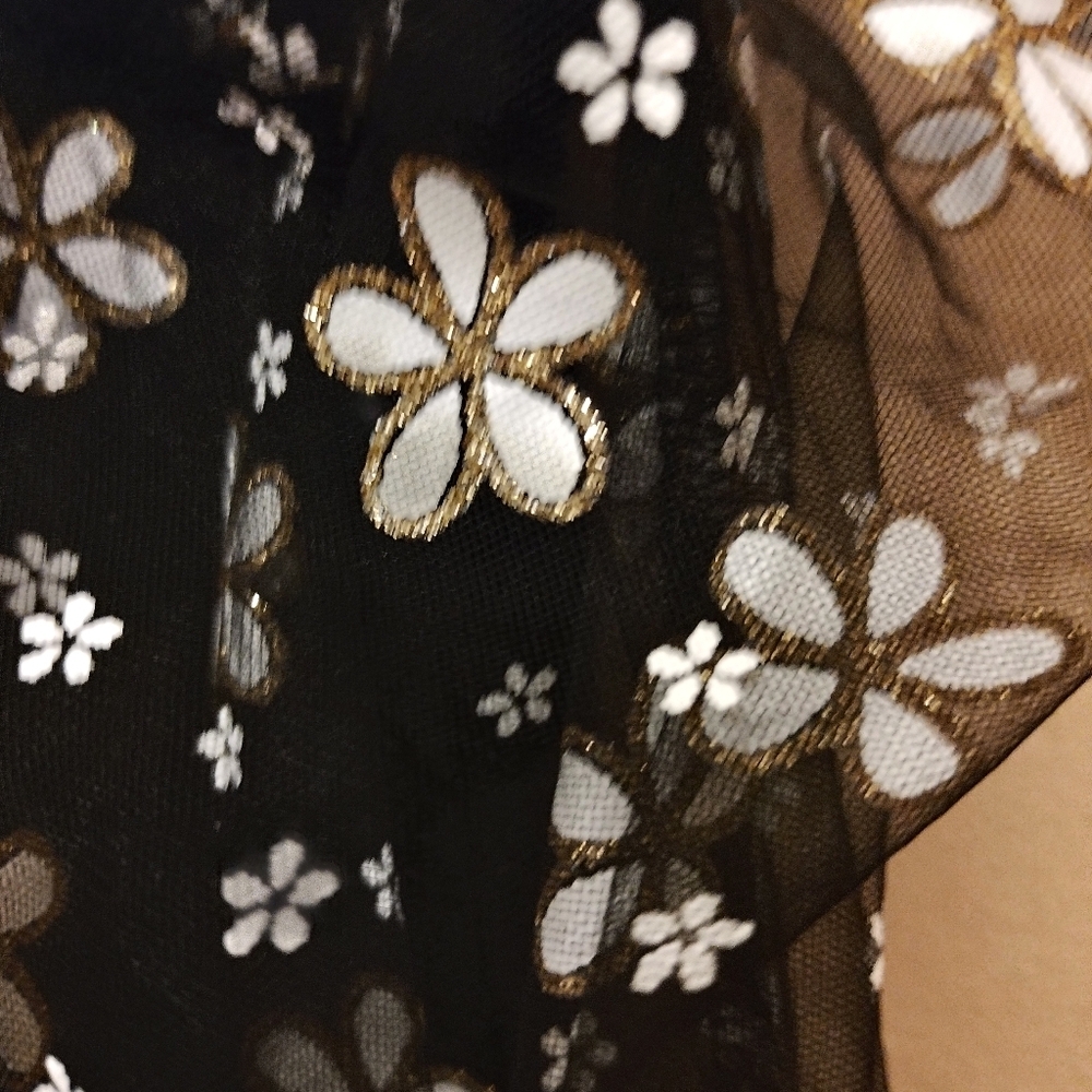 Shein Women's Elegant Black Dress with Sheer Floral Bubble Sleeves Size 12 - Picture 5 of 10